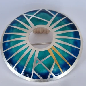Enamelled silver and gold plaid brooch