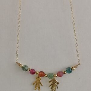 18ct gold charm and tourmaline beaded necklace