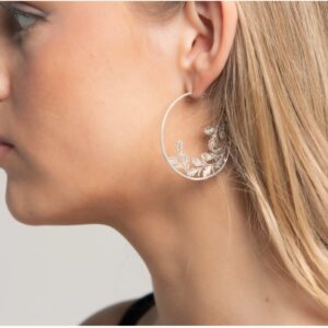 Leaf Hoop earrings. Hand forged, square wire hoops, with beautiful internal flora leaves.