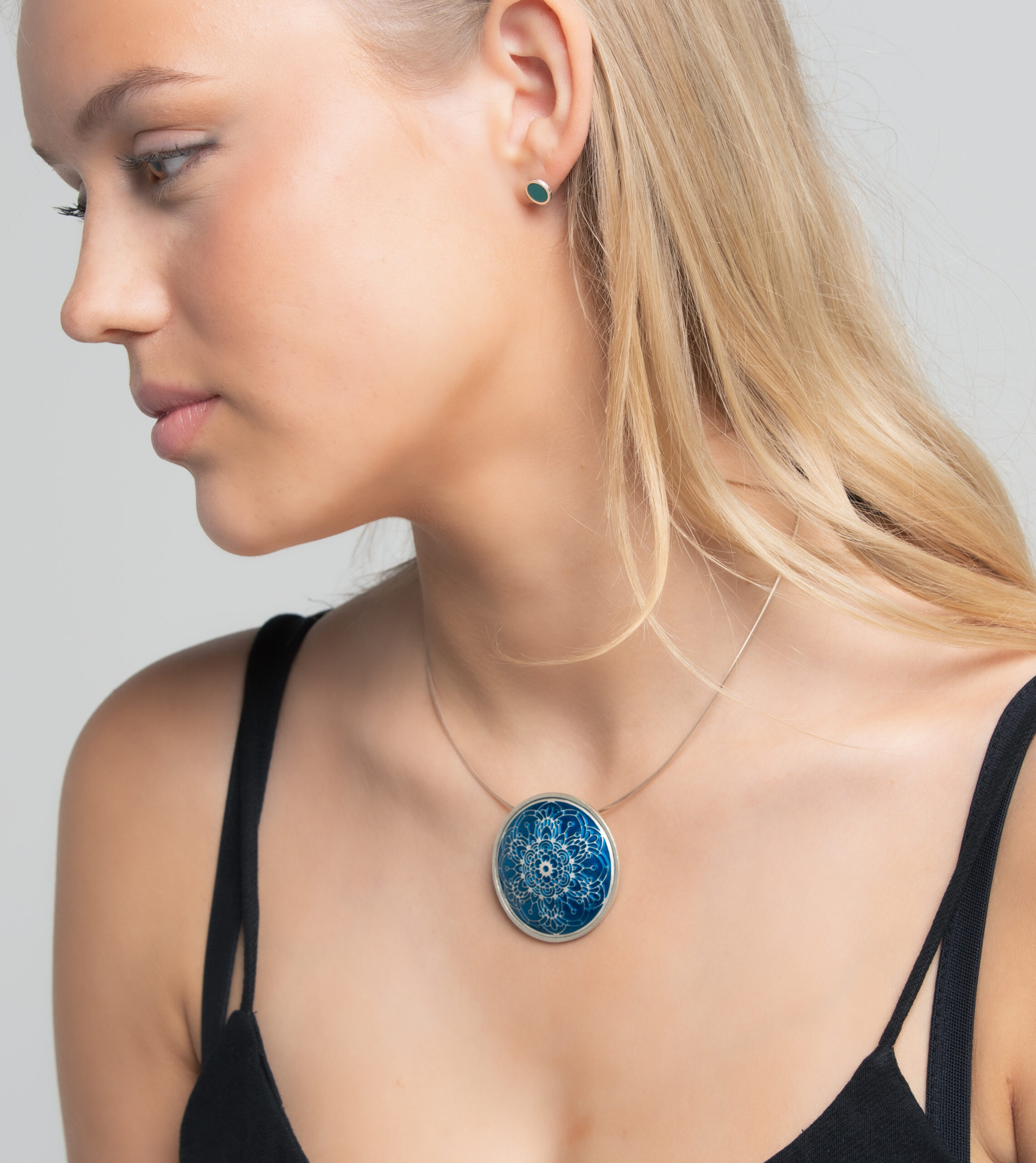 Blue Mandala enameled pendant