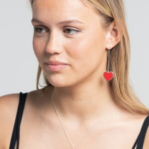Silver red enamel heart earrings
