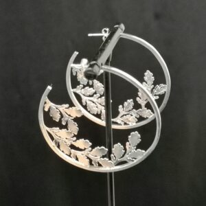 Silver hoop leaf earrings - Image 5