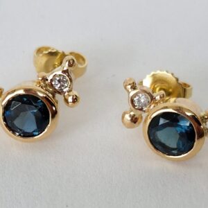 18ct gold, London blue topaz and diamond earrings. - Image 6