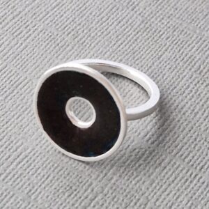 Black enamel silver donut ring