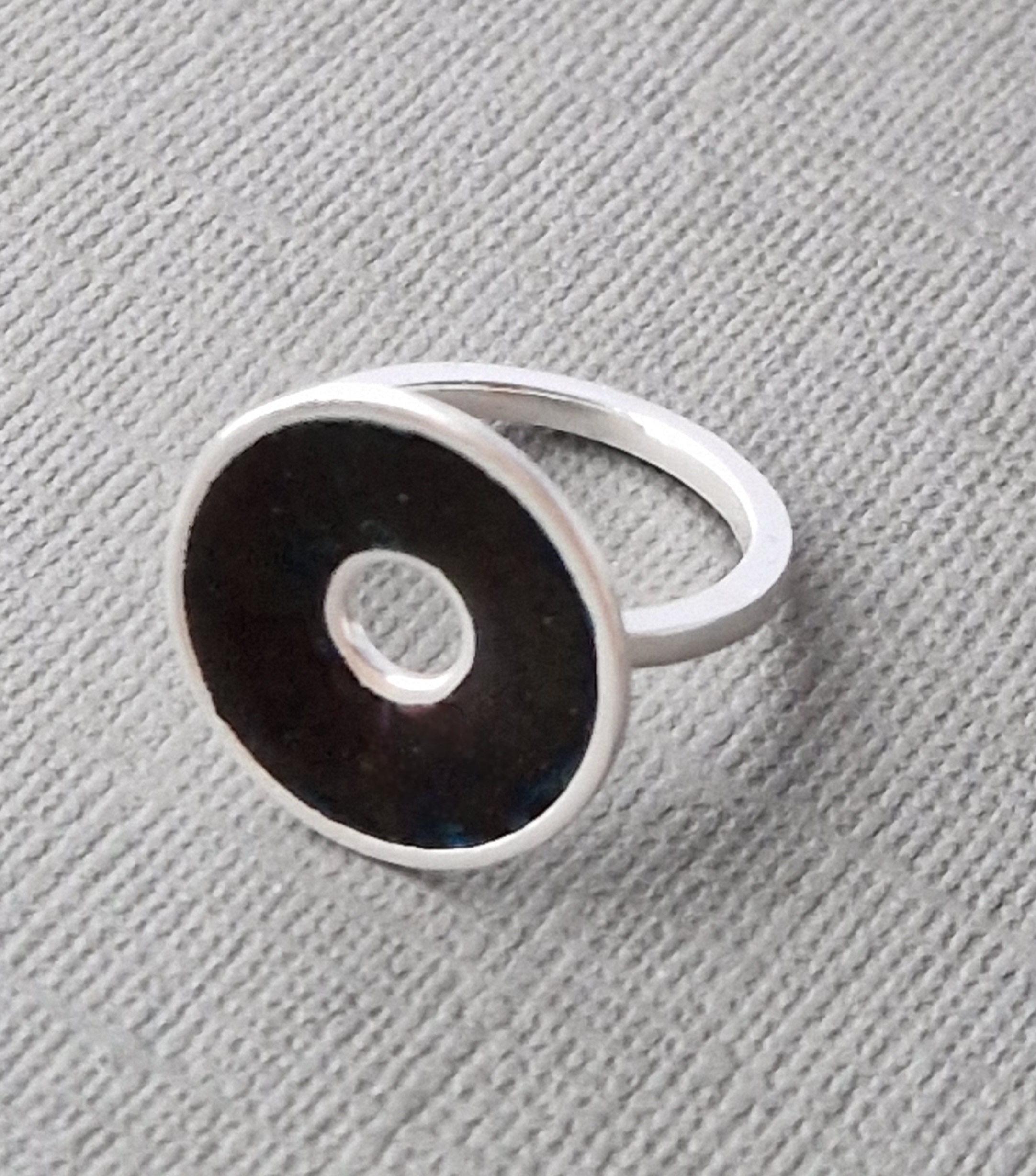 Black enamel silver donut ring