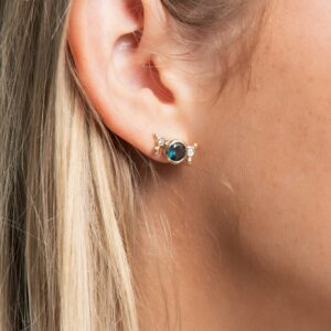 18ct gold, London blue topaz and diamond earrings. - Image 5
