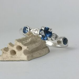 Diamond and sapphire silver ring
