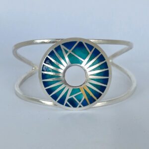 Silver etched and enameled cuff
