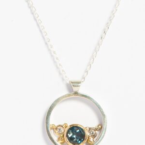 18ct gold and silver pendant, with London blue topaz, diamonds and granulation detail - Image 5