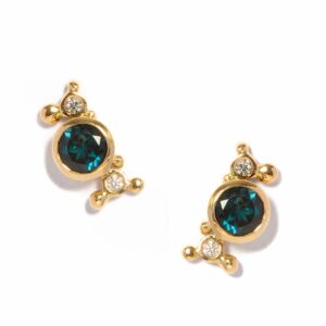 18ct gold, London blue topaz and diamond earrings. - Image 2