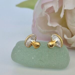 Silver mushroom earrings with 9ct gold detail